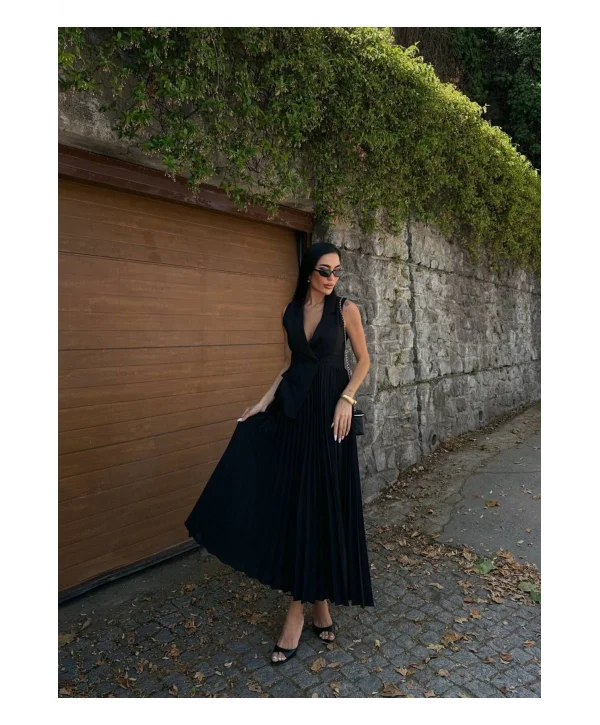 Kadın Ceket Yaka Eteği Pileli Elbise