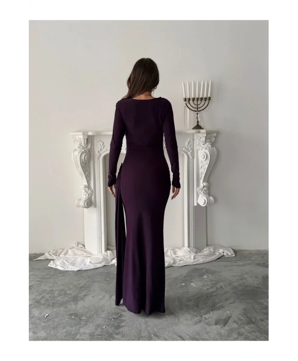 Kadın Drapeli Vücudu Saran Asimetrik Detaylı Uzun Zarif Elbise