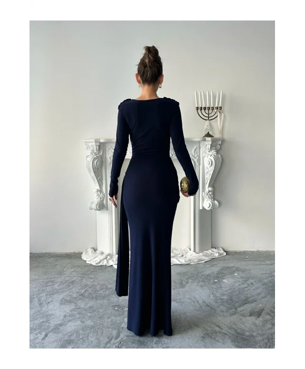 Kadın Drapeli Vücudu Saran Asimetrik Detaylı Uzun Zarif Elbise