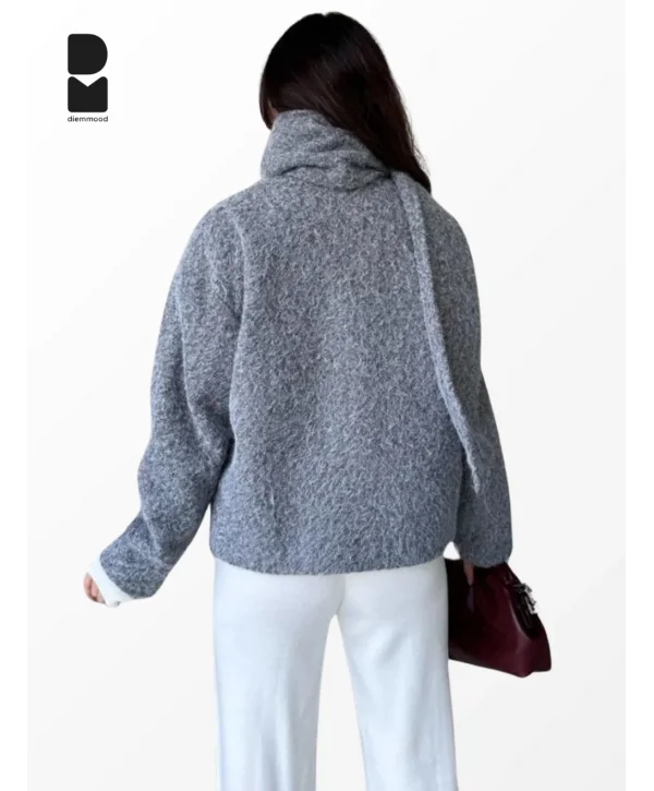 Kadın Gri Atkılı Düğmeli Marka Model Kışlık Mont