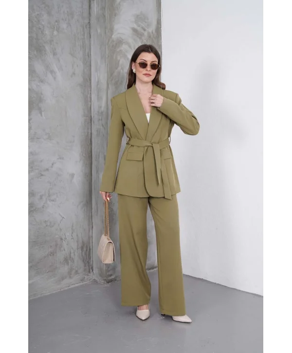 Kadın Haki Ceket Pantolon Takım