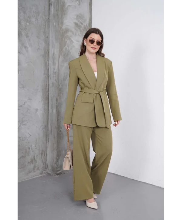 Kadın Haki Ceket Pantolon Takım