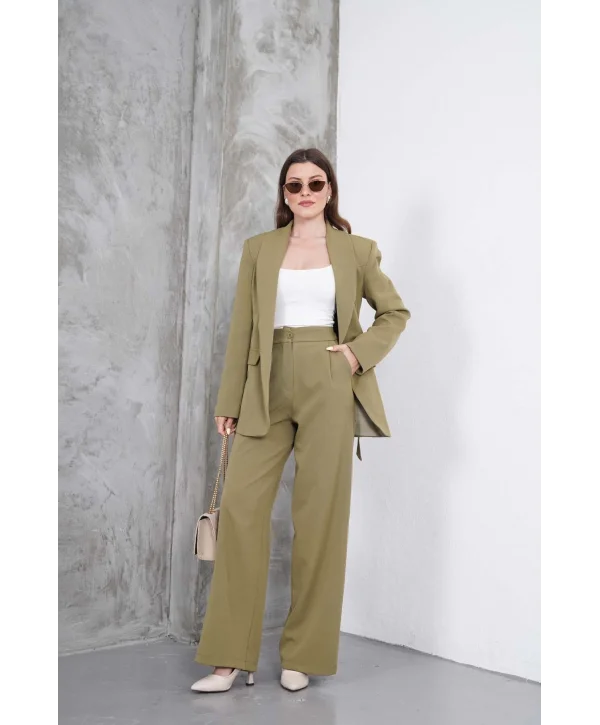 Kadın Haki Ceket Pantolon Takım