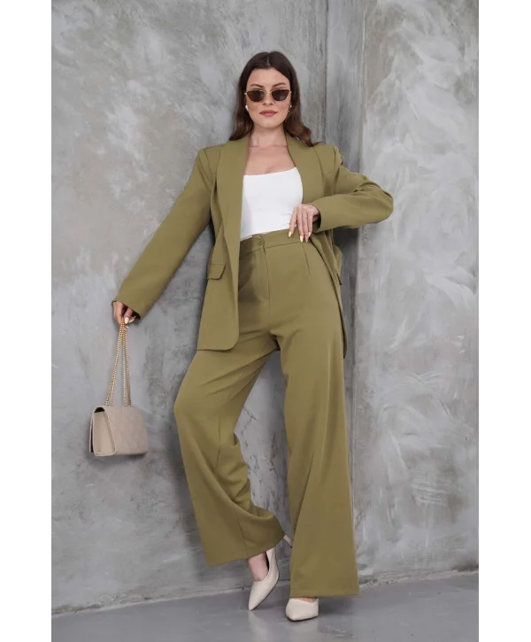 Kadın Haki Ceket Pantolon Takım