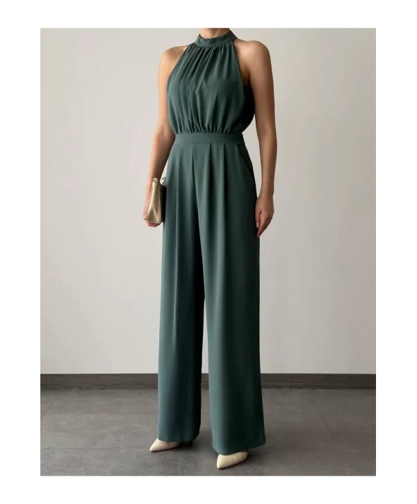 Kadın Halter Yaka Krep Kumaş Tulum