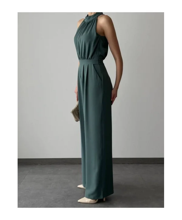 Kadın Halter Yaka Krep Kumaş Tulum