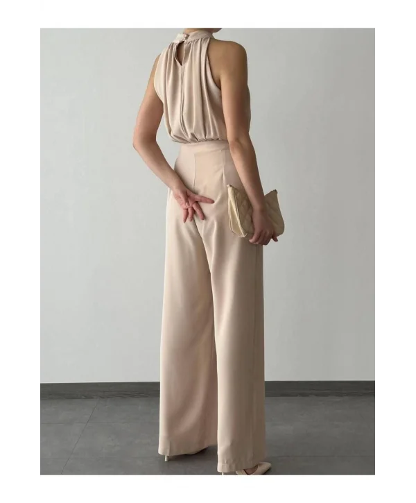 Kadın Halter Yaka Krep Kumaş Tulum