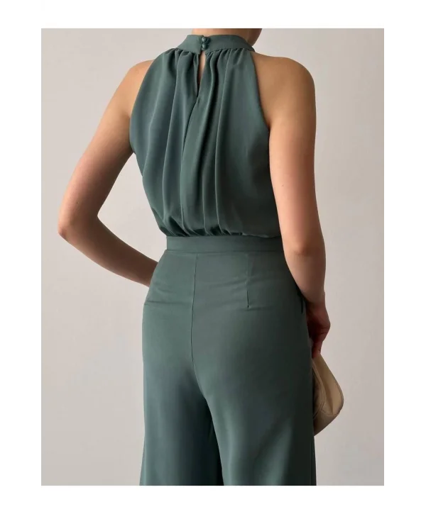 Kadın Halter Yaka Krep Kumaş Tulum