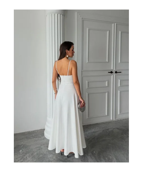 Kadın İstiridye Göğüs Detaylı Uzun Askılı Elbise