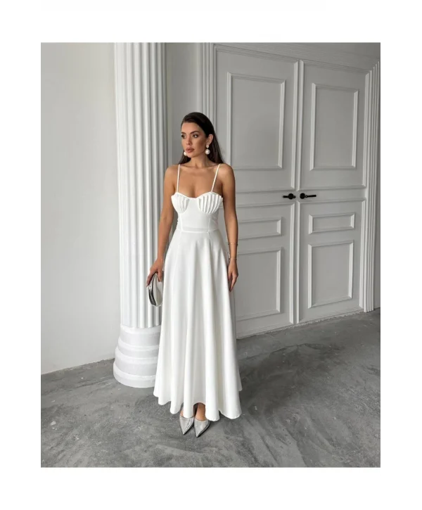 Kadın İstiridye Göğüs Detaylı Uzun Askılı Elbise