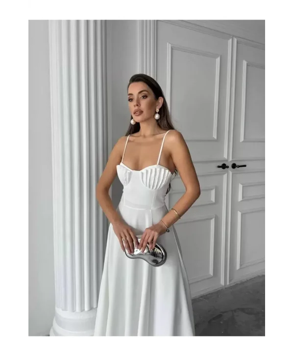 Kadın İstiridye Göğüs Detaylı Uzun Askılı Elbise