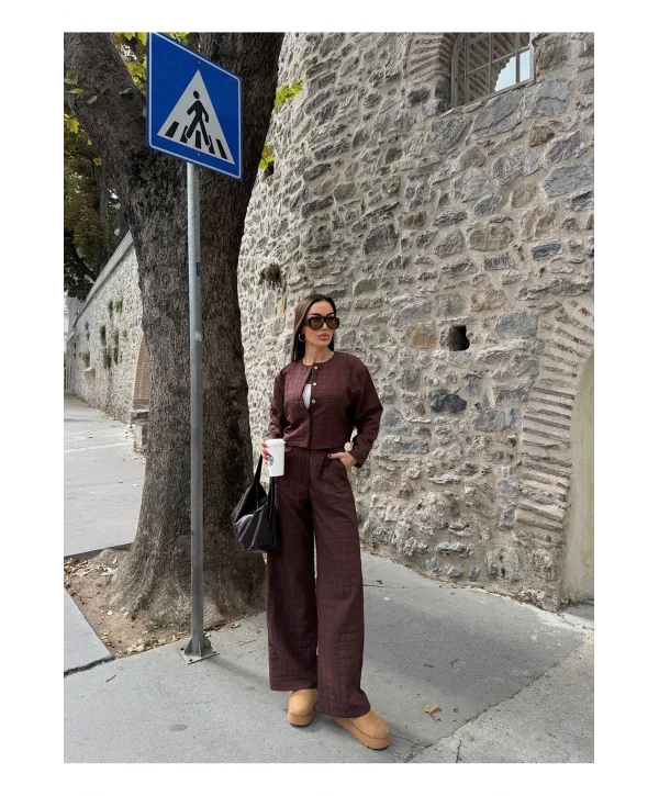 Kadın Kapitone Dokulu Oversize Ceket Pantolon Takım