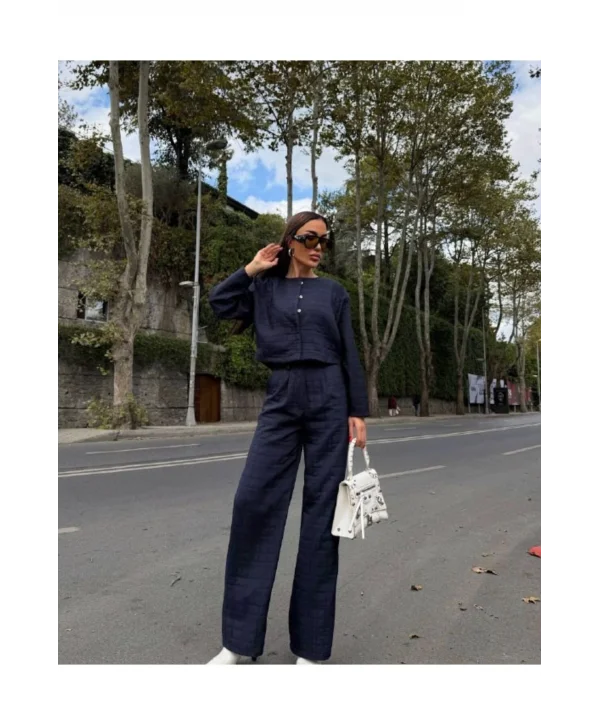 Kadın Kapitone Dokulu Oversize Ceket Pantolon Takım