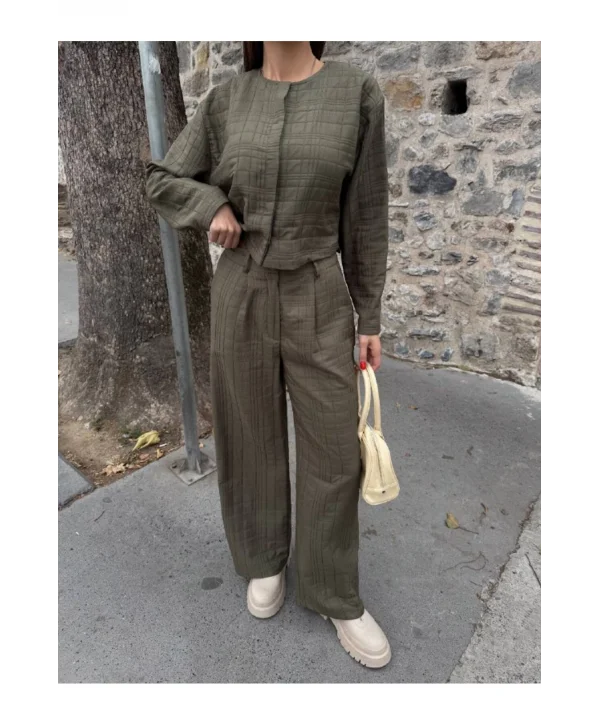 Kadın Kapitone Dokulu Oversize Ceket Pantolon Takım