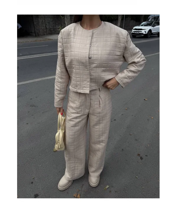 Kadın Kapitone Dokulu Oversize Ceket Pantolon Takım