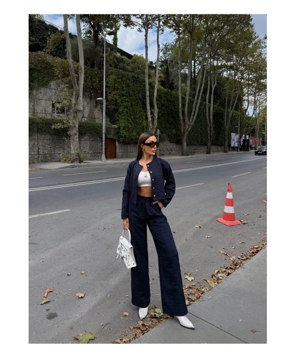 Kadın Kapitone Dokulu Oversize Ceket Pantolon Takım