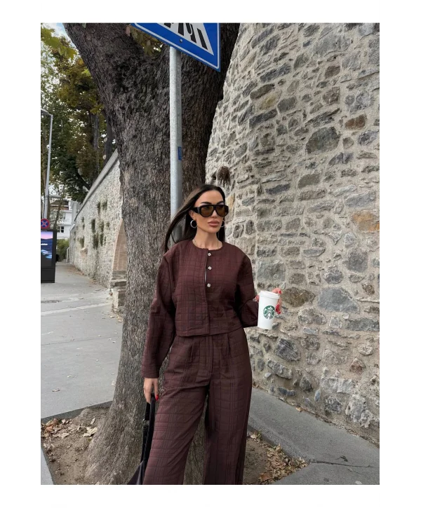 Kadın Kapitone Dokulu Oversize Ceket Pantolon Takım