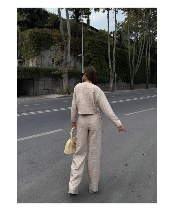 Kadın Kapitone Dokulu Oversize Ceket Pantolon Takım