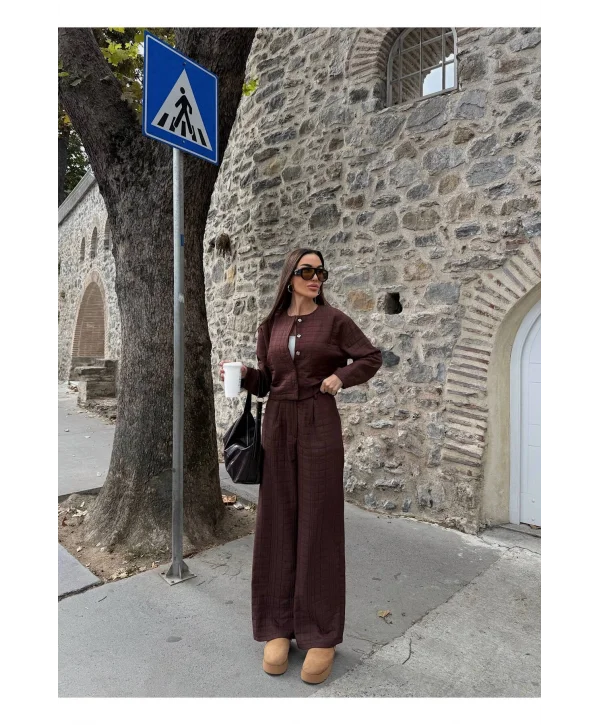 Kadın Kapitone Dokulu Oversize Ceket Pantolon Takım