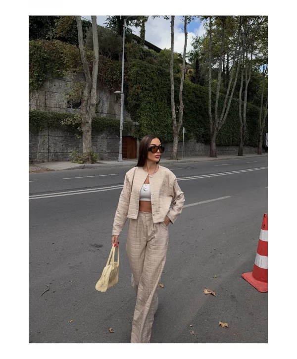 Kadın Kapitone Dokulu Oversize Ceket Pantolon Takım