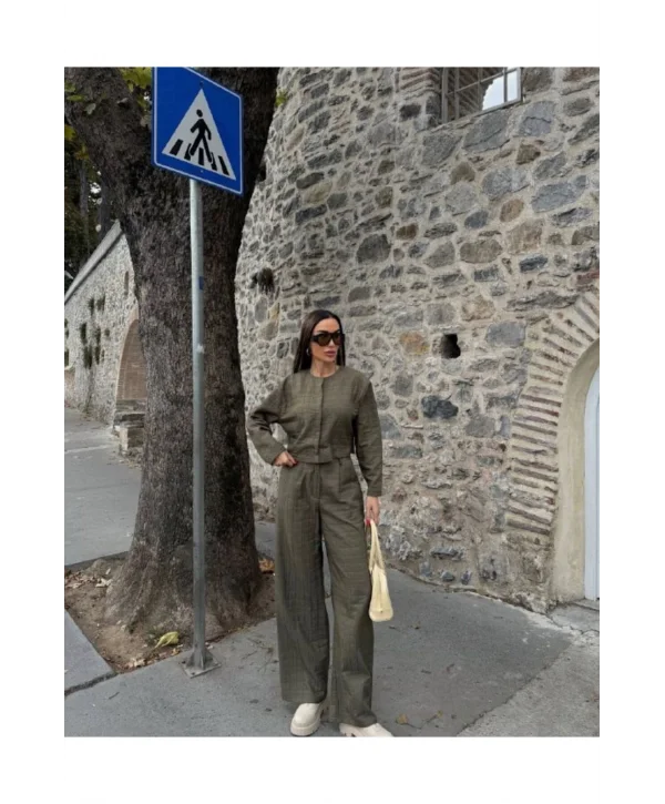 Kadın Kapitone Dokulu Oversize Ceket Pantolon Takım