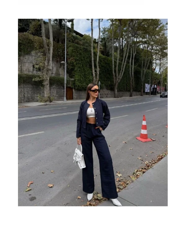 Kadın Kapitone Dokulu Oversize Ceket Pantolon Takım