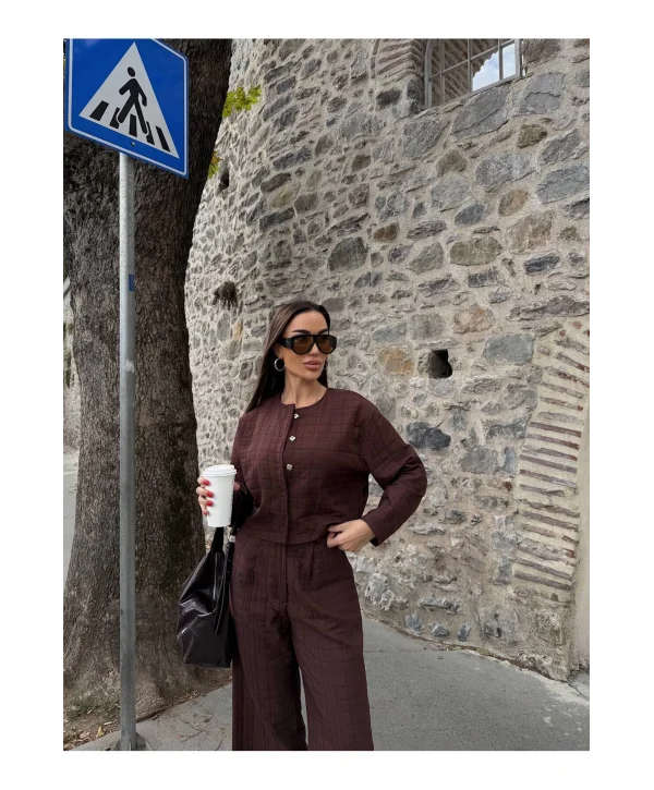 Kadın Kapitone Dokulu Oversize Ceket Pantolon Takım