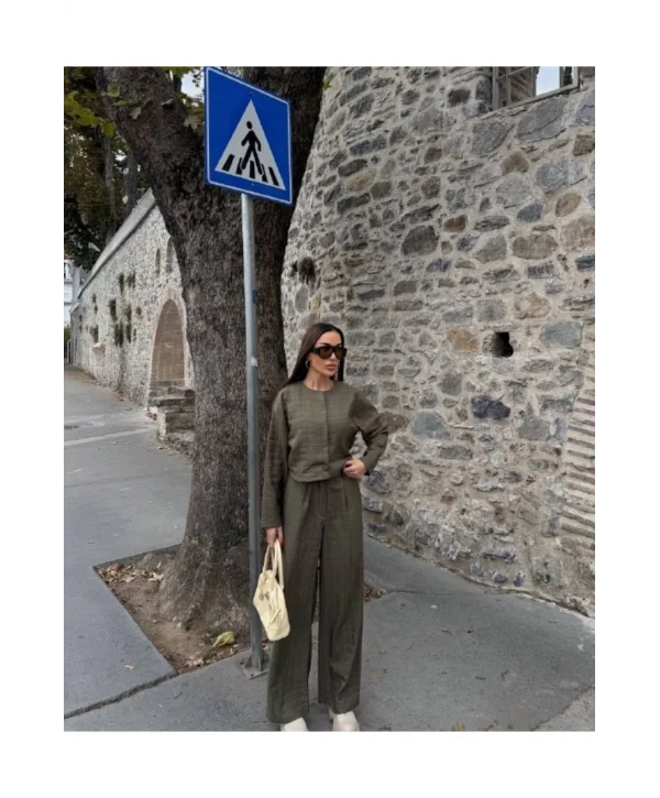 Kadın Kapitone Dokulu Oversize Ceket Pantolon Takım