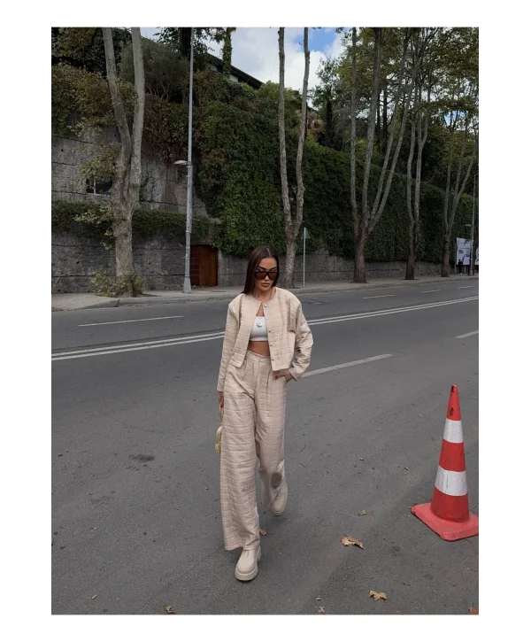 Kadın Kapitone Dokulu Oversize Ceket Pantolon Takım