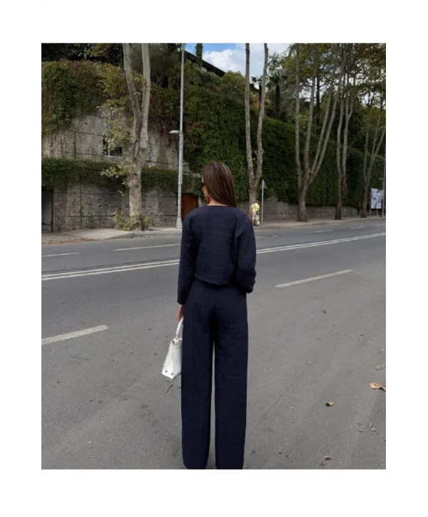 Kadın Kapitone Dokulu Oversize Ceket Pantolon Takım