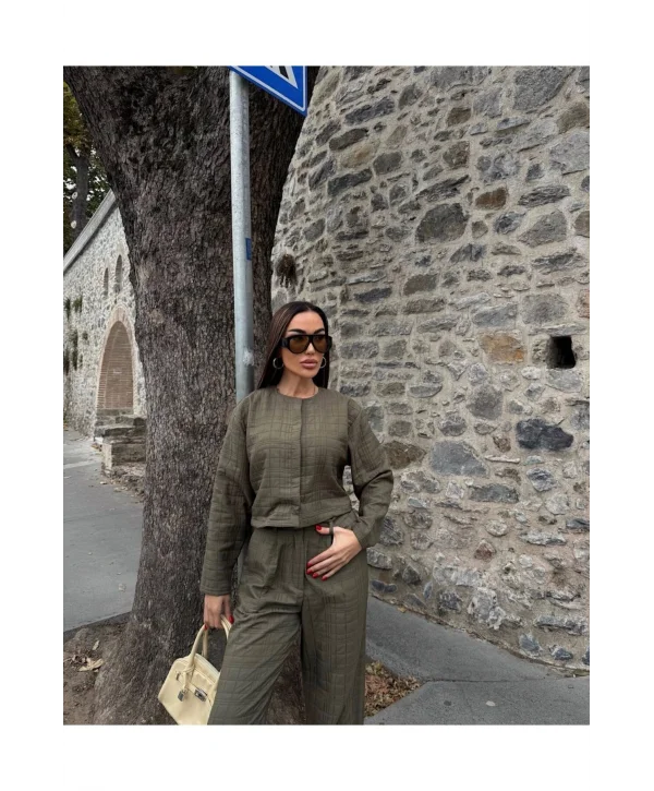 Kadın Kapitone Dokulu Oversize Ceket Pantolon Takım