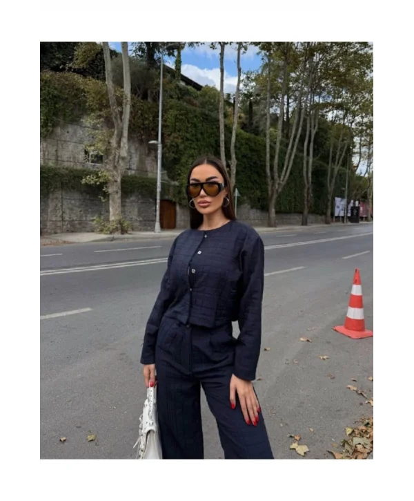 Kadın Kapitone Dokulu Oversize Ceket Pantolon Takım