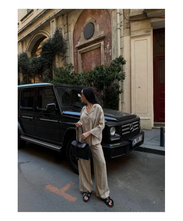 Kadın Keten Gömlekli Pantolon Takım