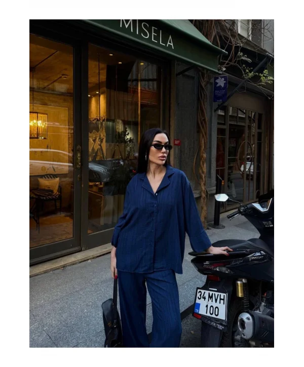 Kadın Keten Gömlekli Pantolon Takım