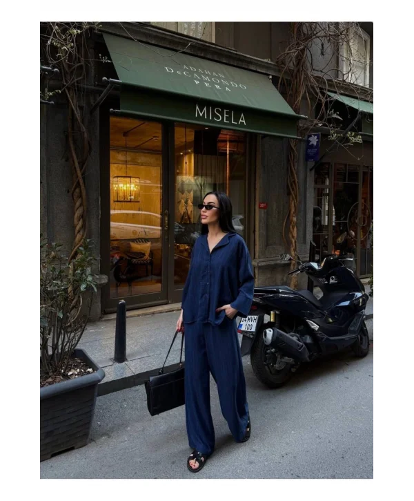 Kadın Keten Gömlekli Pantolon Takım