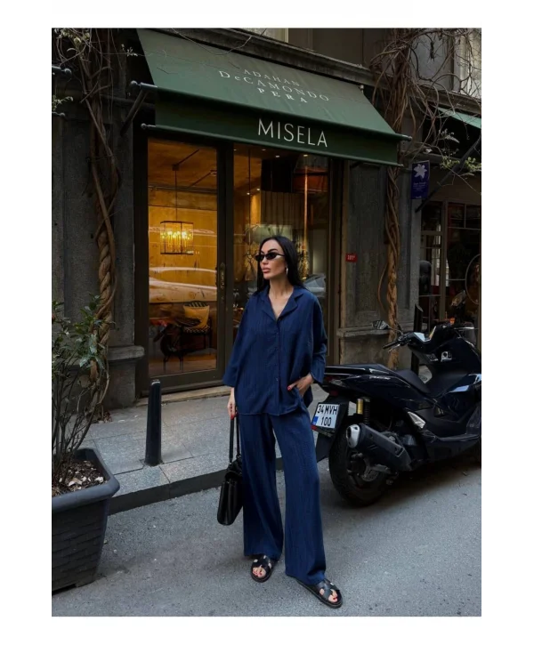 Kadın Keten Gömlekli Pantolon Takım