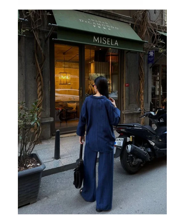 Kadın Keten Gömlekli Pantolon Takım