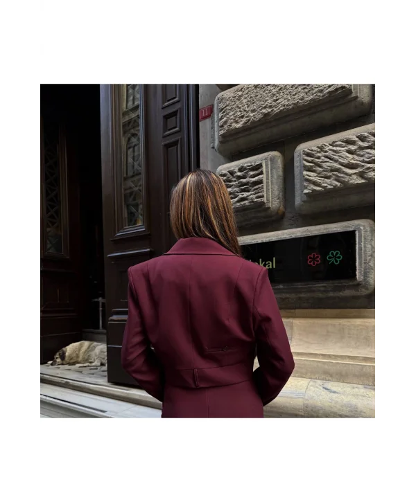 Kadın Kruvaze Detaylı Sırt Çapraz Askılı Elbise Ceket Takımı