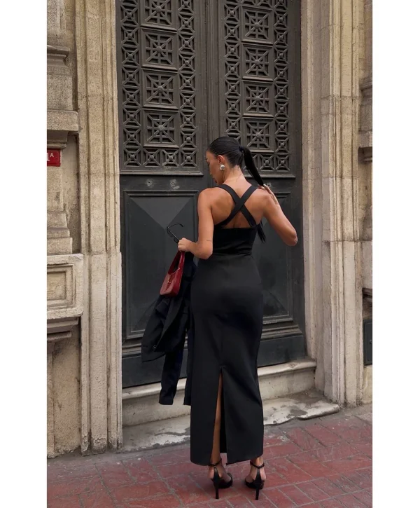 Kadın Kruvaze Detaylı Sırt Çapraz Askılı Elbise Ceket Takımı