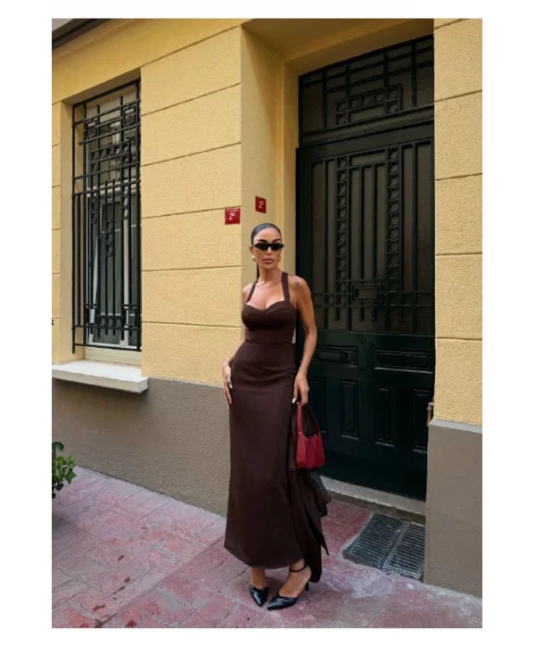 Kadın Kruvaze Detaylı Sırt Çapraz Askılı Elbise Ceket Takımı