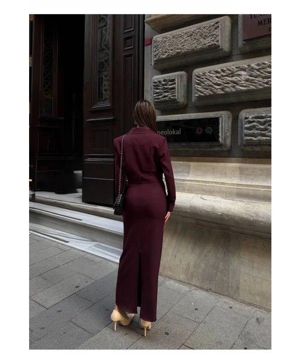 Kadın Kruvaze Detaylı Sırt Çapraz Askılı Elbise Ceket Takımı