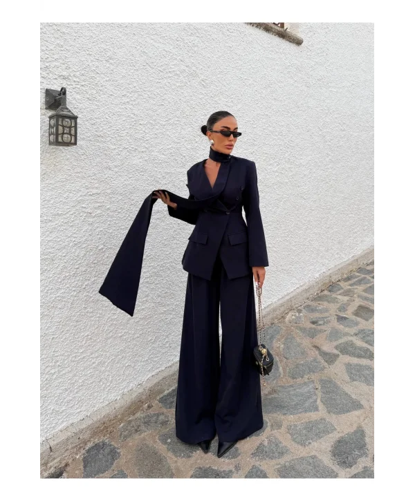 Kadın Modern Tasarım Şal Detaylı Pantolon Ceket Takımı