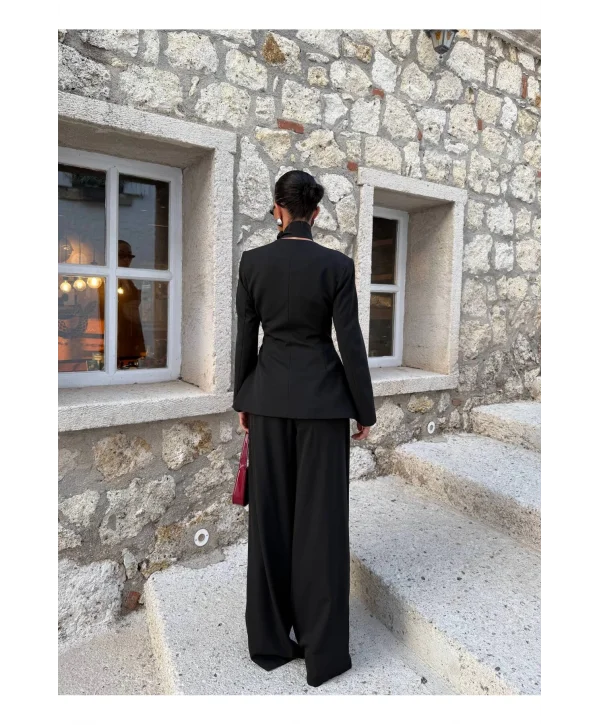 Kadın Modern Tasarım Şal Detaylı Pantolon Ceket Takımı