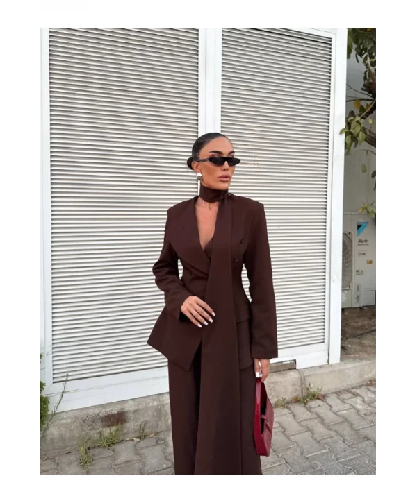 Kadın Modern Tasarım Şal Detaylı Pantolon Ceket Takımı