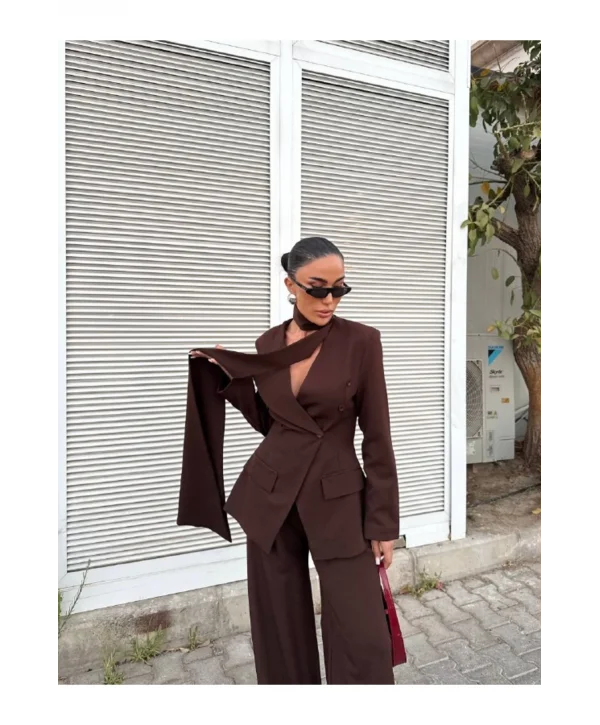 Kadın Modern Tasarım Şal Detaylı Pantolon Ceket Takımı