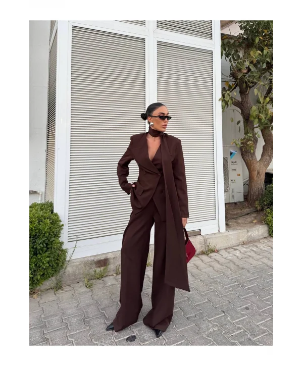 Kadın Modern Tasarım Şal Detaylı Pantolon Ceket Takımı