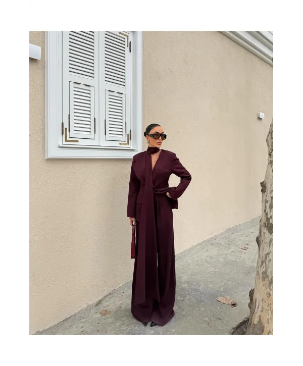 Kadın Modern Tasarım Şal Detaylı Pantolon Ceket Takımı