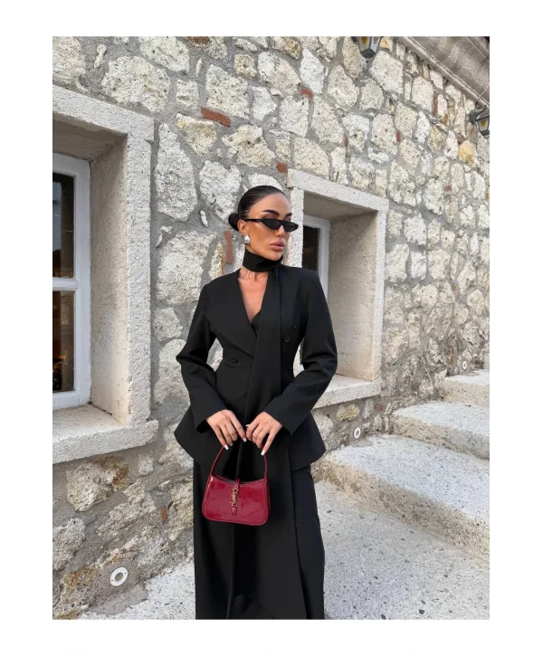 Kadın Modern Tasarım Şal Detaylı Pantolon Ceket Takımı