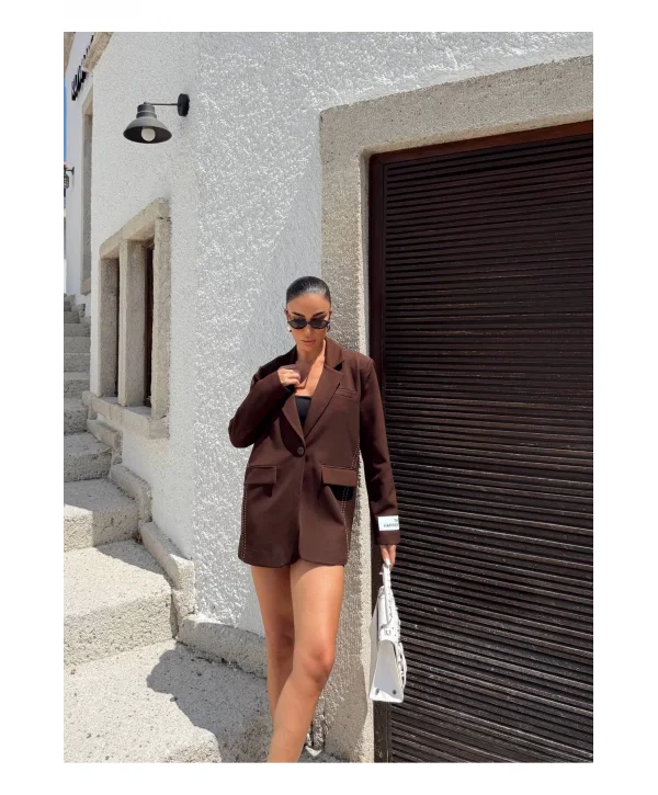 Kadın Siyah Dikiş Detaylı Oversize Blazer Ceket