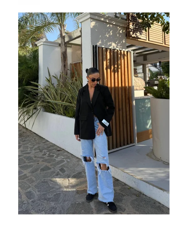 Kadın Siyah Dikiş Detaylı Oversize Blazer Ceket